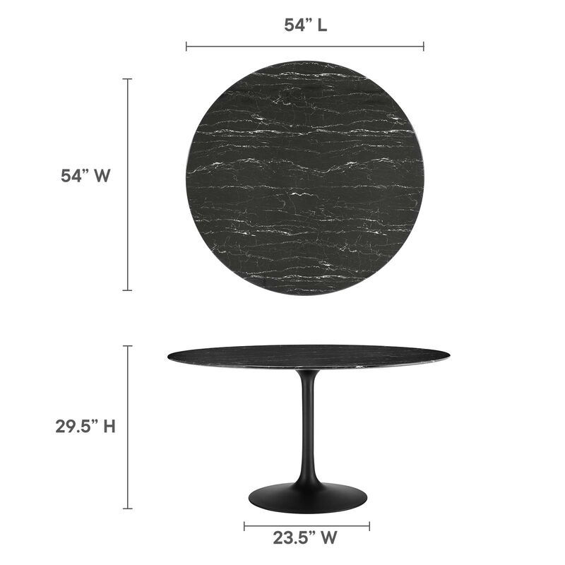 Modway - Lippa 54" Round Artificial Marble Dining Table Black Black