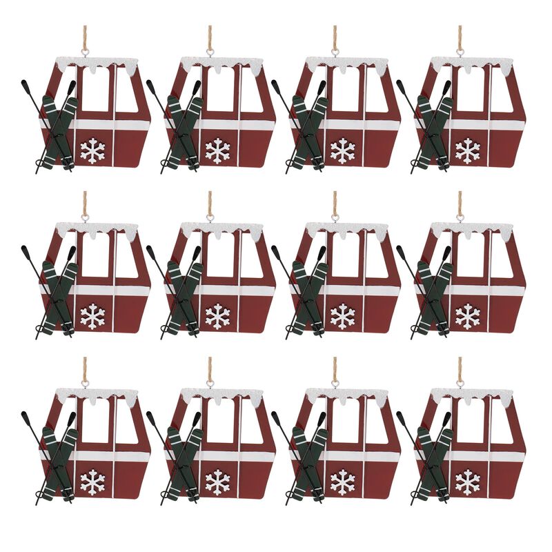 Set of 12 Metal Gondola Ornaments for Holiday Tree or Winter Sports Theme Decor
