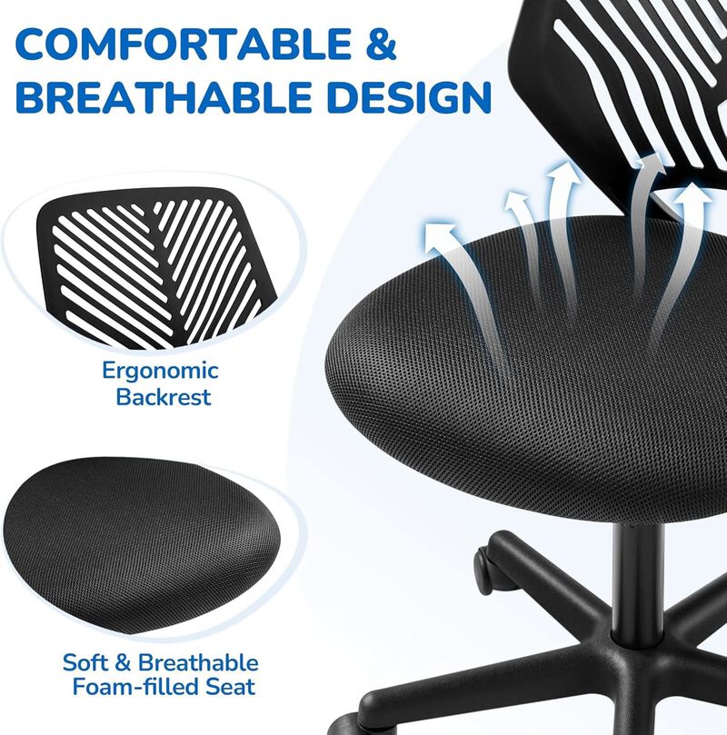 ShipItFurniture Low Back Armless Desk Chair with Lumbar Support, Black image number 5