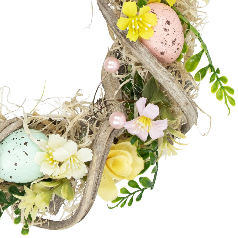 Flowers and Speckled Eggs Artificial Easter Wreath - 12"