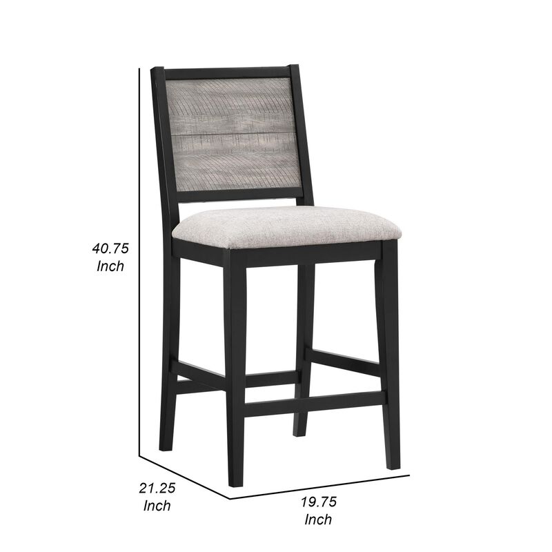 Elina 27 Inch Counter Height Chair, Set of 2, Plank Back, Gray Polyester