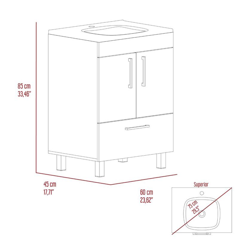 DEPOT E-SHOP Essential Single Bathroom Vanity, One Draw, Double Door Cabinet, White