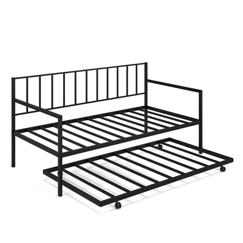 Versatile Daybed with Roll-Out Trundle and Sturdy Metal Slat Support for Comfort