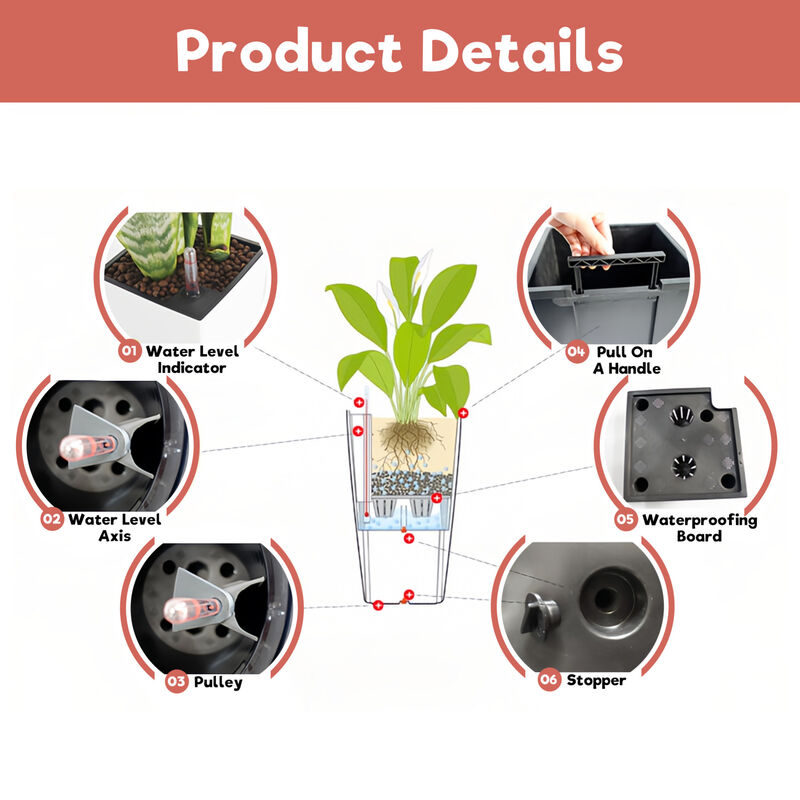 WOW PIONEER 30 Inch Tall Large Self-Watering Planter Pot with Drainage Holes, Inner Trays, Water Level Monitor for Indoor Outdoor Garden Patio Porch Backyard image number 5