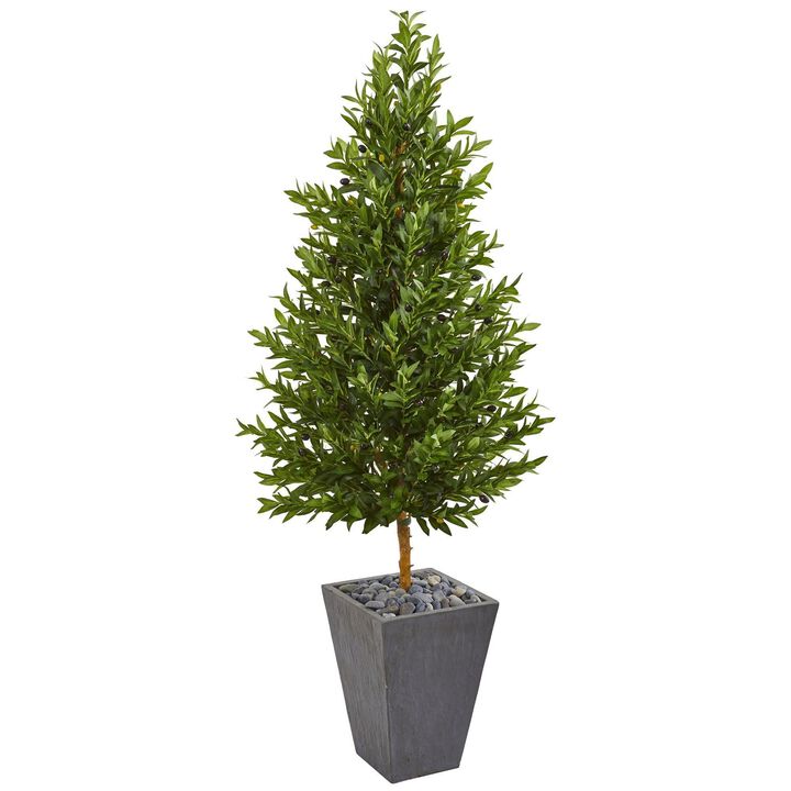 Nearly Natural 67-in Olive Cone Topairy Tree in Planter UV (Indoor/Outdoor)