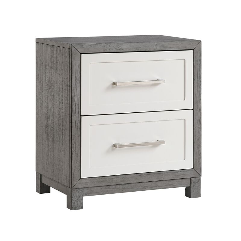 Rowy Nightstand, 2 Drawer Polished Bar Handles, Ivory and Gray Veneer image number 0