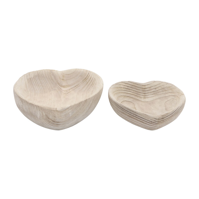 Wood S/2 9/10" Heart Bowls image number 1