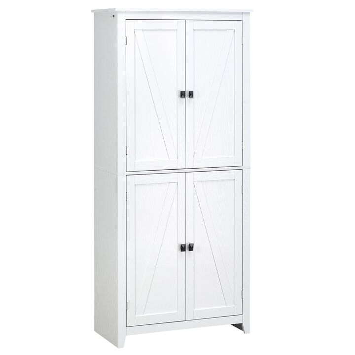72" Freestanding 4-Door Kitchen Pantry, Storage Cabinet Organizer with 4-Tiers, and Adjustable Shelves, White