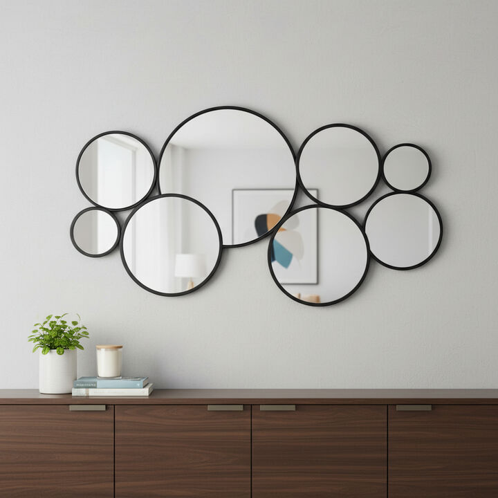 HomeRoots Set Of Eight Black Metal Round Cojoined Accent Mirrors