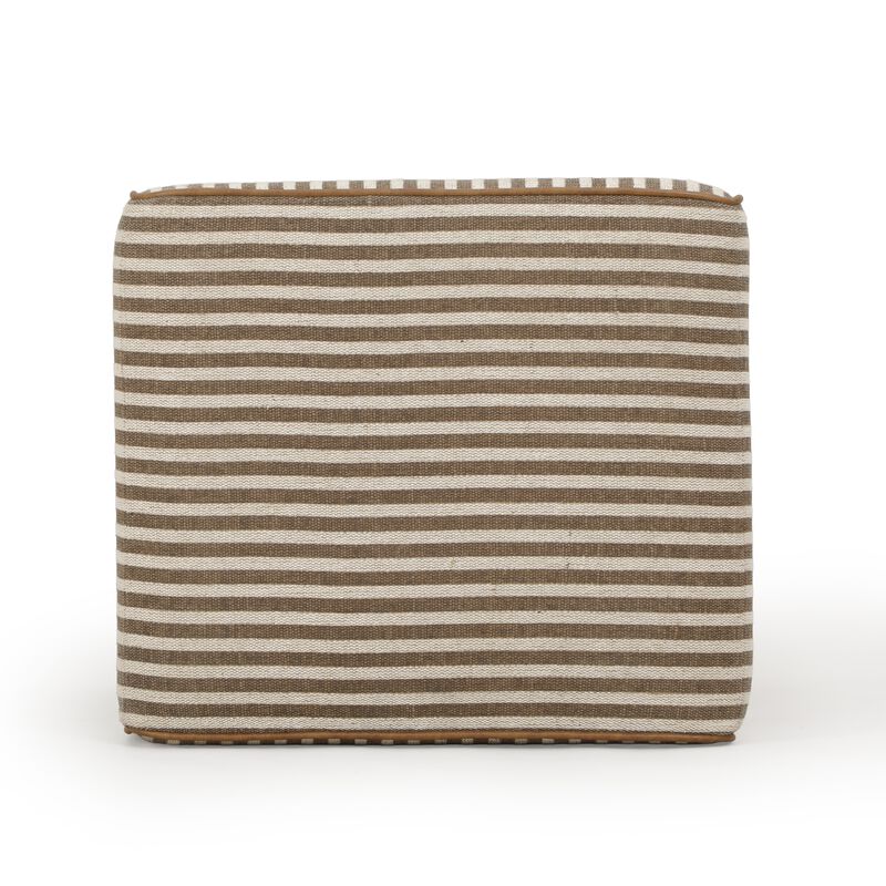 Byron Square Green Stripe Cotton Jute Ottoman image number 3