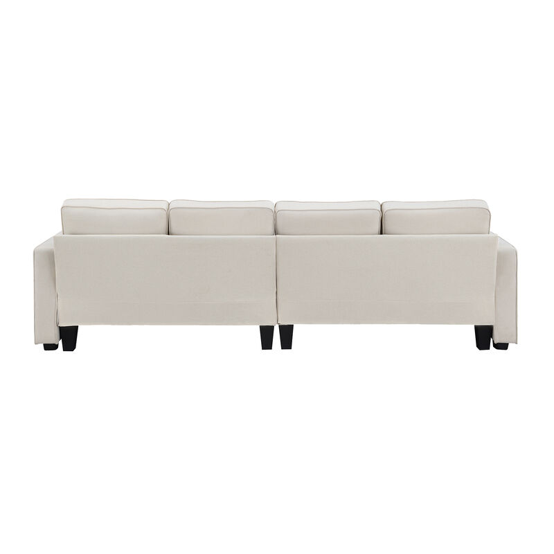 Modern Linen Fabric Sofa with Armrest Pockets and 4 Pillows,Minimalist Style Couch