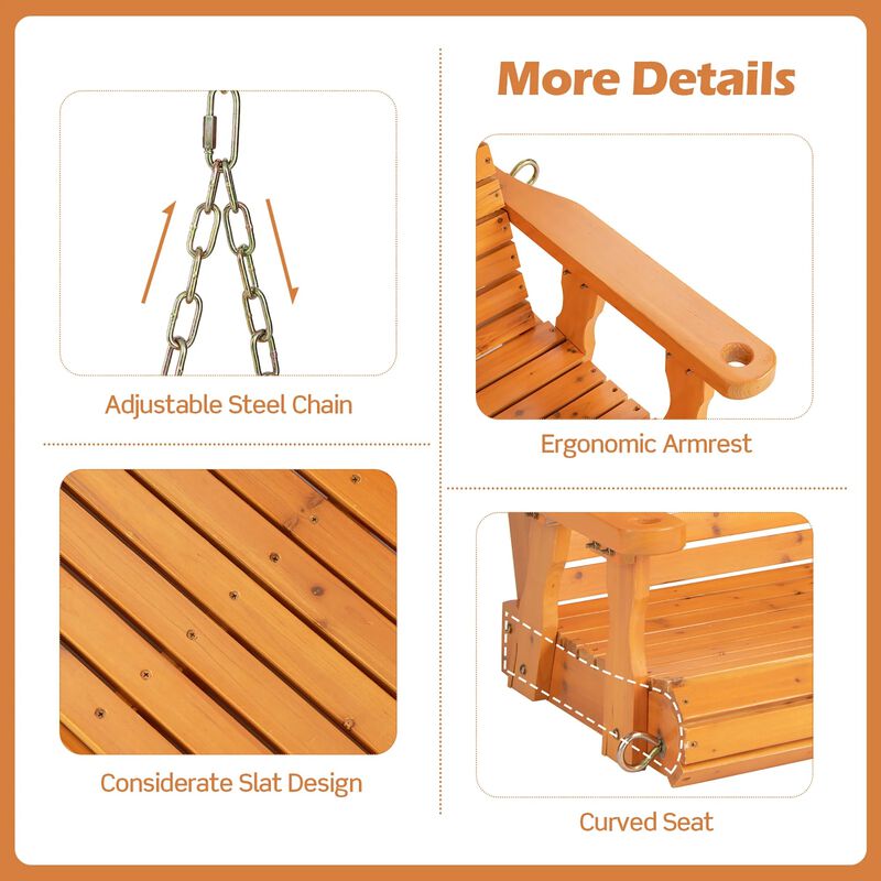 Mondawe 2-Person Wooden Porch Swing with Hanging Chains for Garden Yard