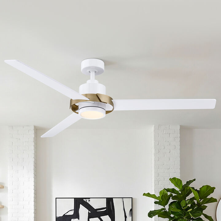 60" Modern White Reversible DC Motor Dimmable LED Large Ceiling Fan with Light and Remote for Bedroom, Living Room or Office