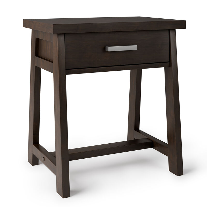 Sawhorse SOLID WOOD 24 inch Wide Modern Industrial Bedside Nightstand Table in Dark Chestnut Brown