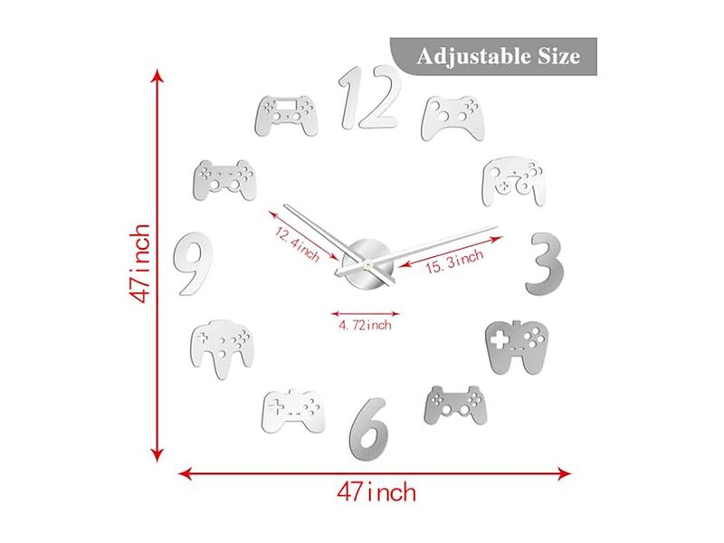 Video Game Controller DIY Frameless Giant Wall Clock Silver Modern image number 1