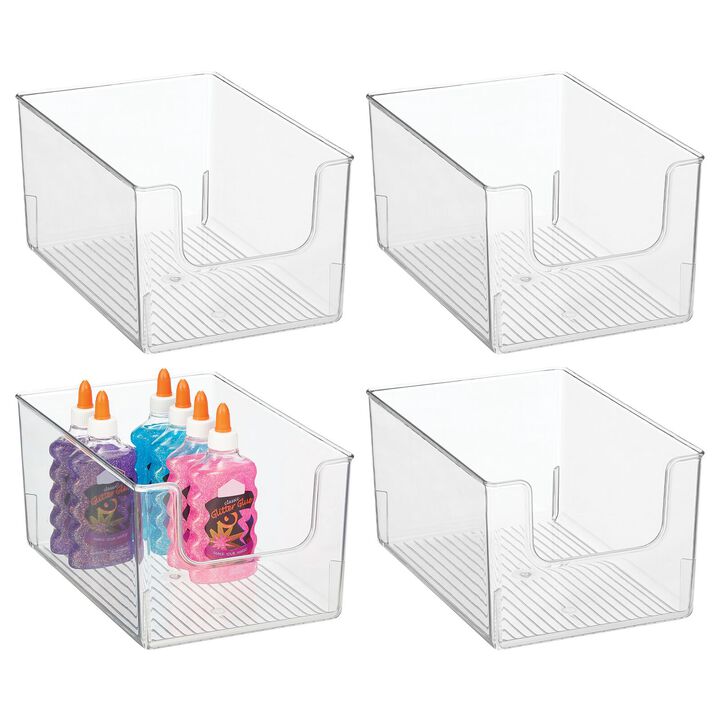 mDesign Household Plastic Storage Organizer Bin with Open Front - 4 Pack - Clear