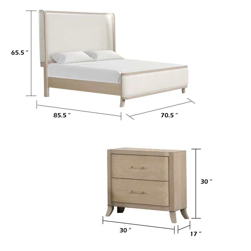 Queen Bedroom Set, Natural Oak Brown, White Wood, 2 Piece Set with Nightstand image number 7