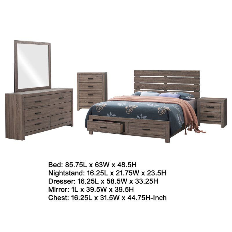 Sili 5pc Queen Storage Bedroom Set, Oak Brown and Dark Bronze, Mirror