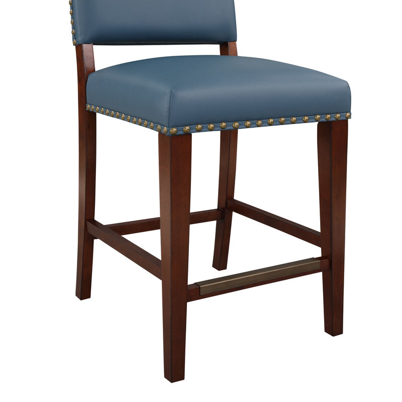 Danbers Stationary Faux Leather Blue Counter Stool with Nail Heads image number 7