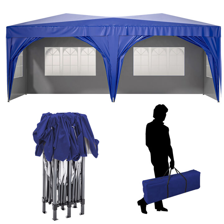 10'x20' EZ Pop Up Canopy Outdoor Portable Party Folding Tent with 6 Removable Sidewalls + Carry Bag + 6pcs Weight Bag Beige Blue