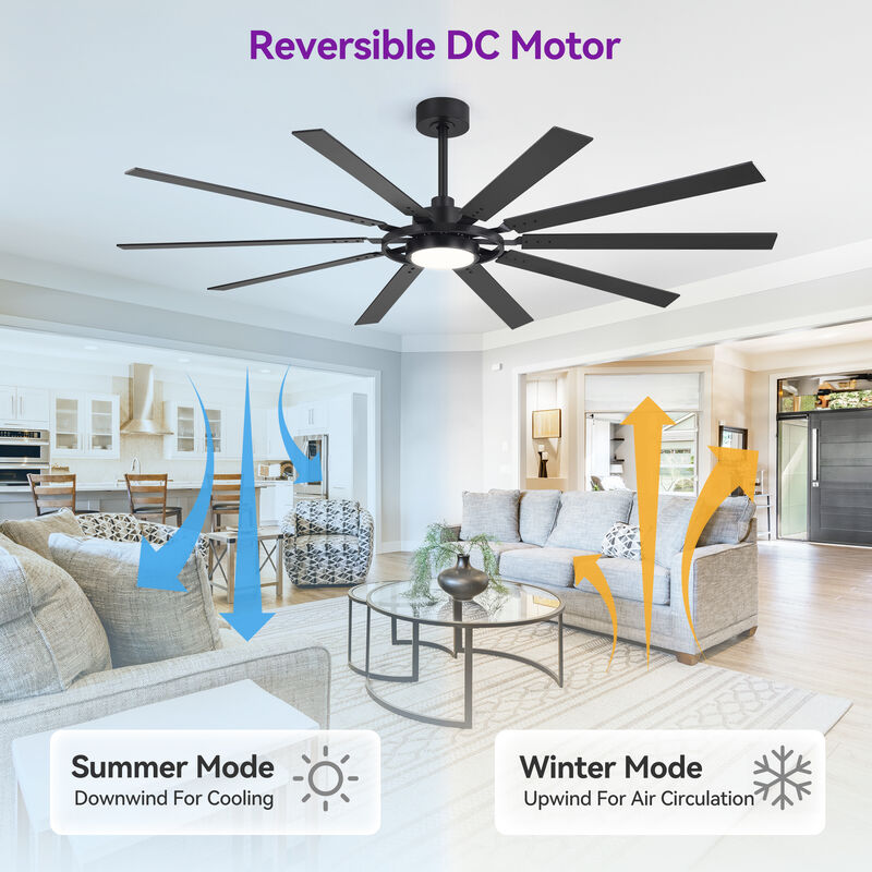 Breezary 72in Ceiling Fan with Light, 10 Blade fan, Remote Control, 6 Speeds, Reversible Airflow, Quiet Indoor Fan image number 2