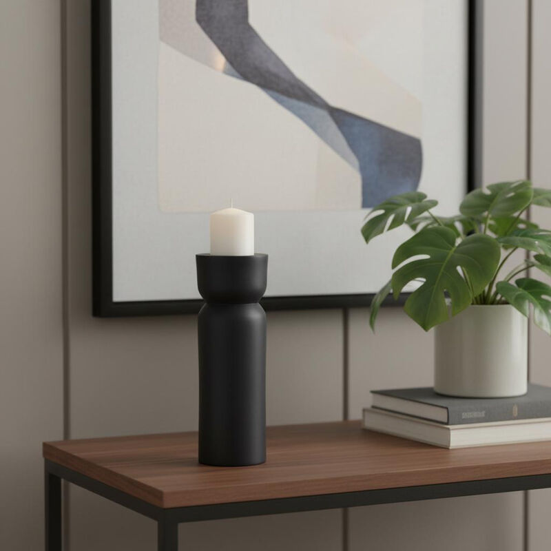 HomeRoots 8" Black Metal Tabletop Taper Candle Holder