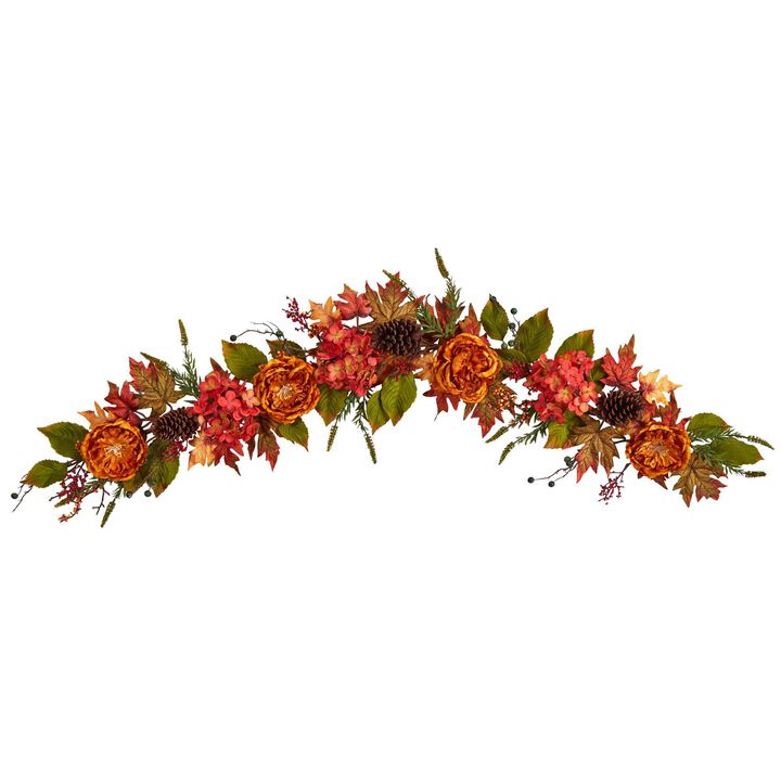 Nearly Natural 6-ft Fall Ranunculus, Hydrangea and Berries Autumn Artificial Garland