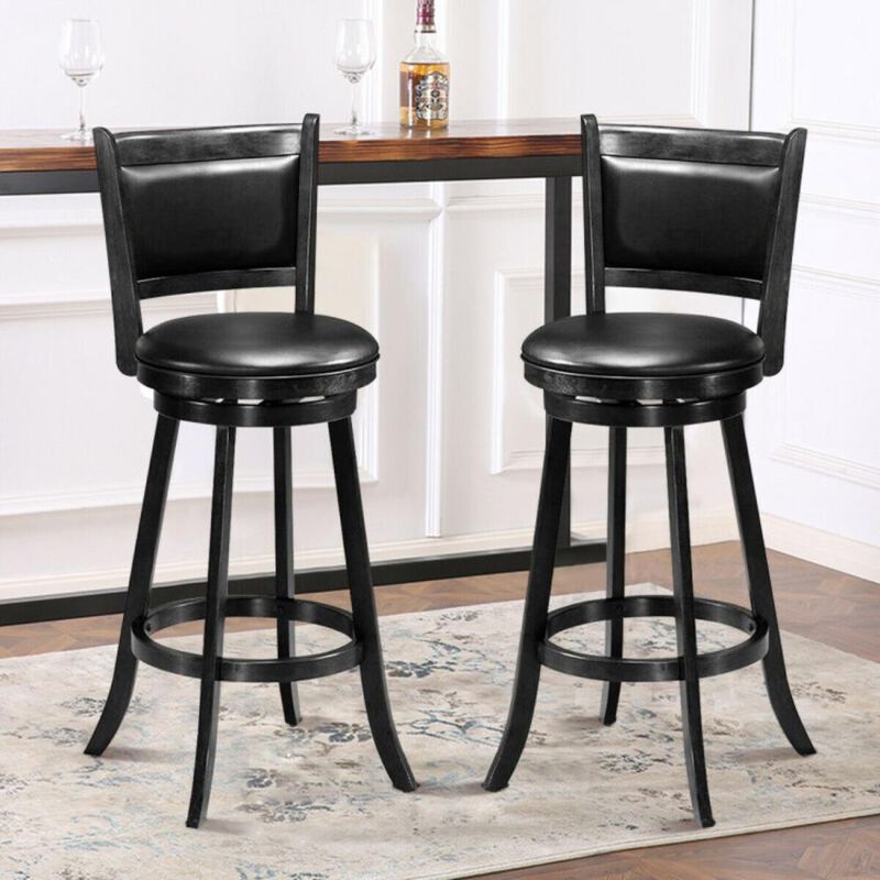 Hivvago Set of 2 29 Inch Swivel Bar Height Stool Wood Dining Chair Barstool