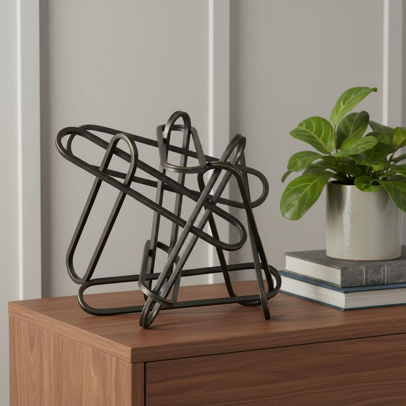 HomeRoots 12" Black Metal Abstract Tabletop Sculpture image number 1