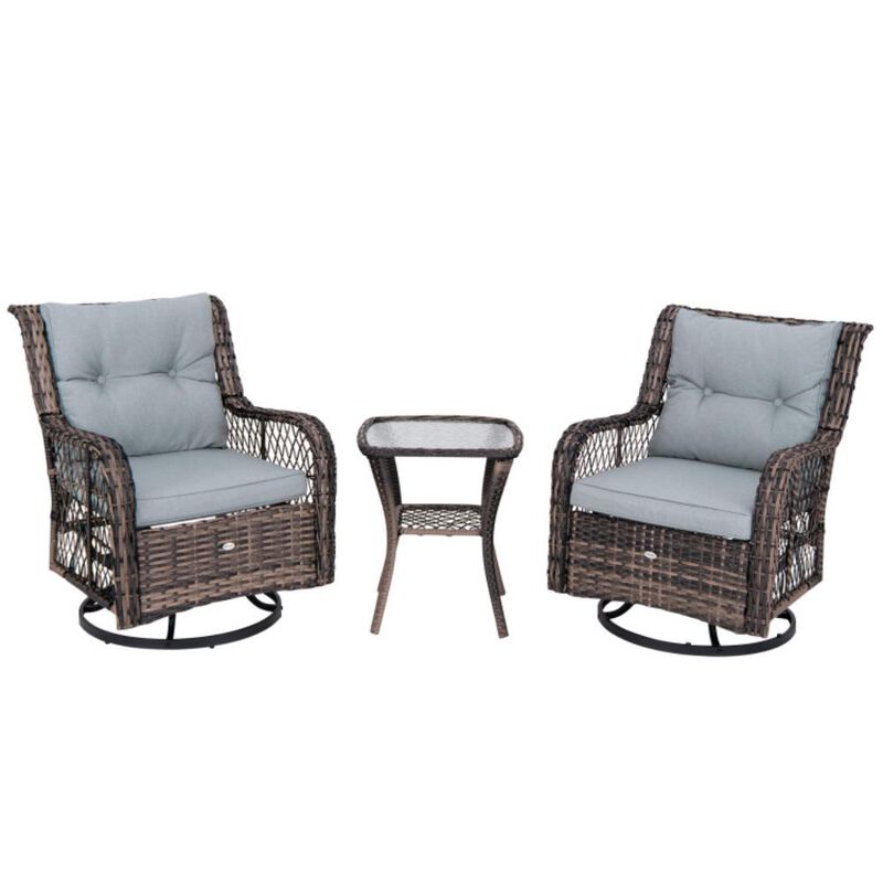 Hivvago 3 Pieces Outdoor Swivel Rocker Set with Small Side Table