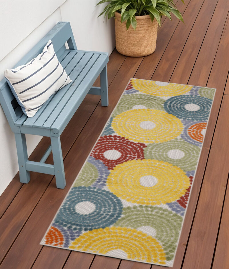 HomeRoots 6' Blue Yellow Blue Red And Green Medallion Indoor Outdoor Area Rug image number 1