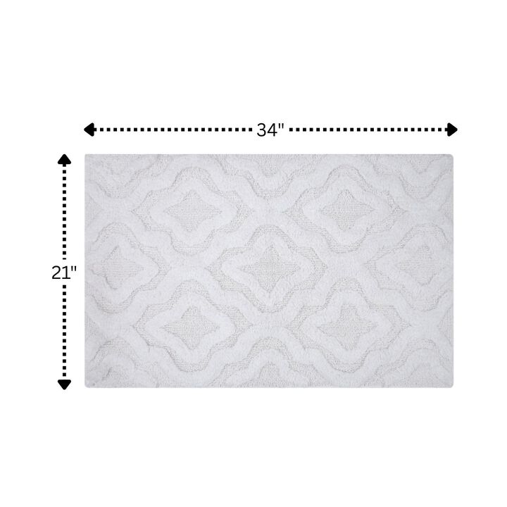 Knightsbridge Link Bath Rug Cotton Non Skid Back - 21x34", White