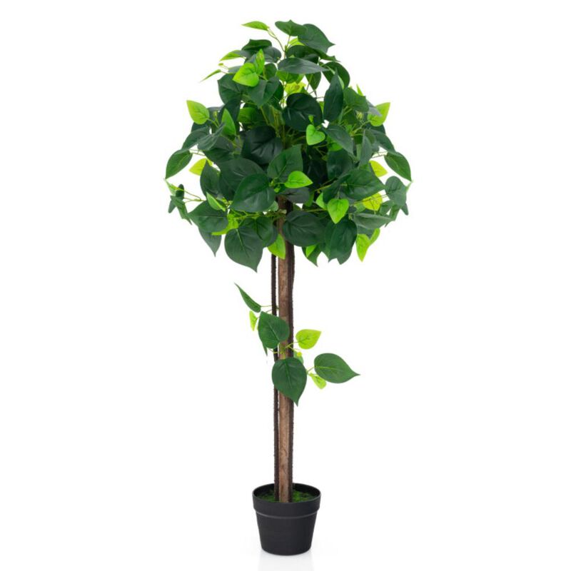 Hivvago 45 Inches Artificial Hydrangea Tree with Real Wood Trunk and Realistic Hydrangea Leaves