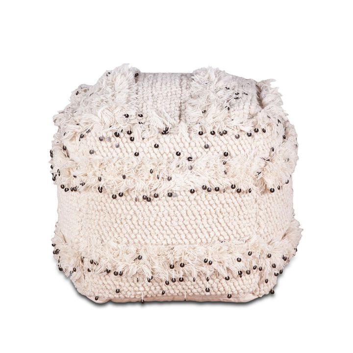 World Interiors Algiers Square Ottoman in Sequined Cream Fabric