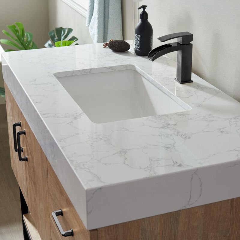 Vinnova Design 42B Single Vanity with White Grain Stone Countertop Without Mirror
