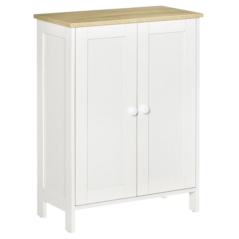 Storage Cabinet with Doors, 2 Adjustable Shelves, Freestanding 3-Tier Storage Cabinet for Living Room, Bedroom & Hallway, White image number 1
