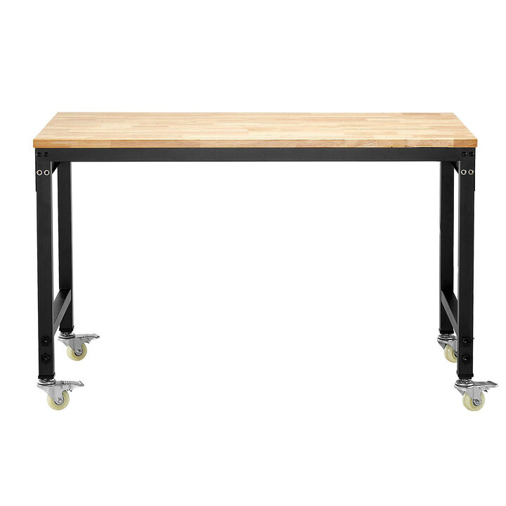 Adjustable Workbench with Power Outlet, Pegboard and Wheels Heavy Duty Wood Top