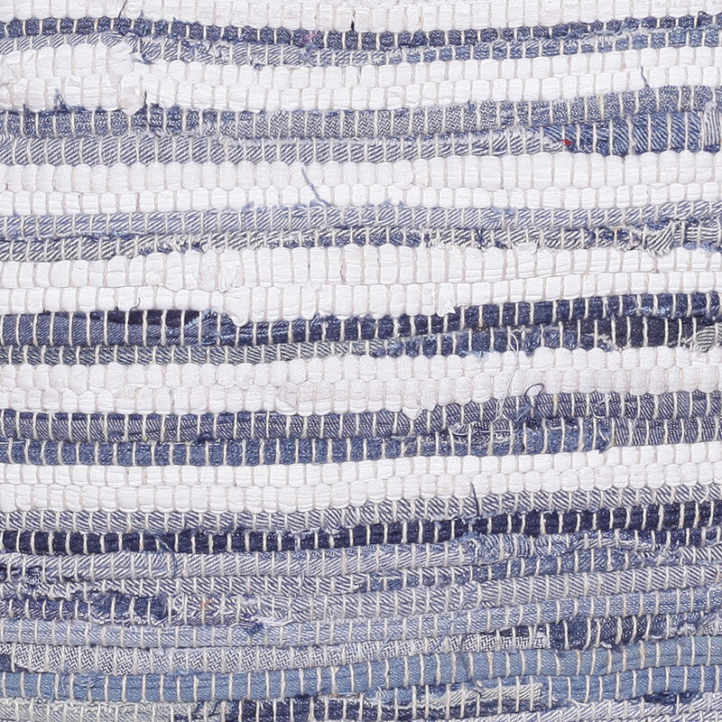 Hivvago 18 Inch Blue Cotton Cube Striped Pouf Ottoman