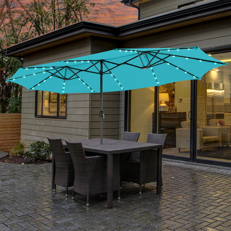 Solar LED Patio Umbrella with 48 Lights for Backyard Deck and Garden Use