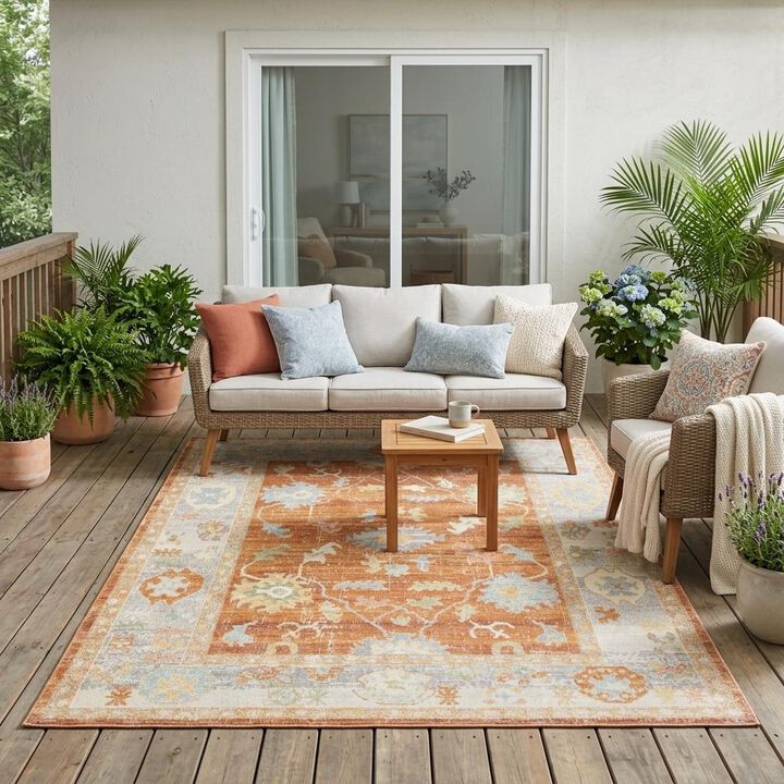 HomeRoots Floral Stain Resistant Indoor Outdoor Area Rug