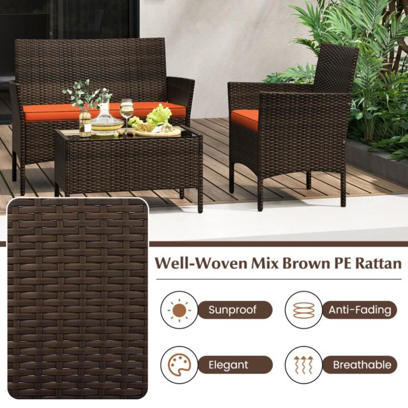 Hivvago 4 Piece Patio Rattan Conversation Set with Cozy Seat Cushions