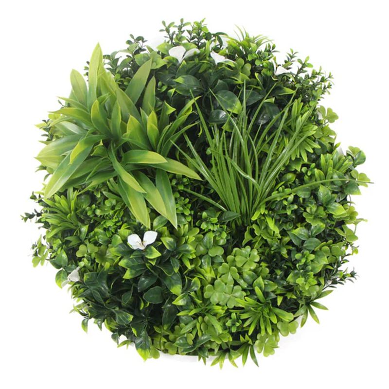 Slimline Flowering White Artificial Green Wall Disc UV Resistant 40" (White Frame Wall Art) image number 0