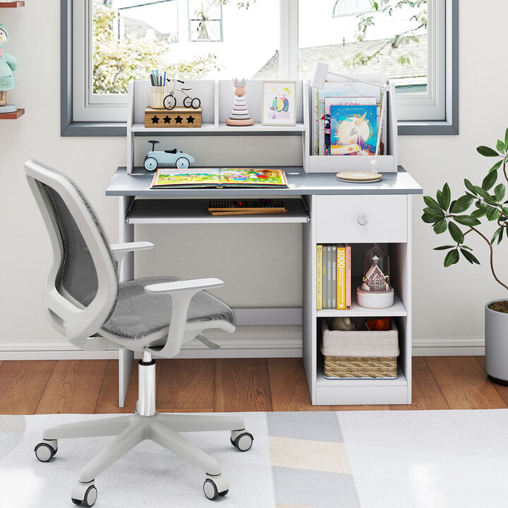 Kids Study Desk with Hutch Drawer Shelves and Keyboard Tray