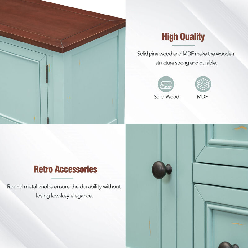 Whisen Vintage Console Table with Four Small Drawers and Bottom Shelf for Living Rooms, Entrances and Kitchens - Retro Blue