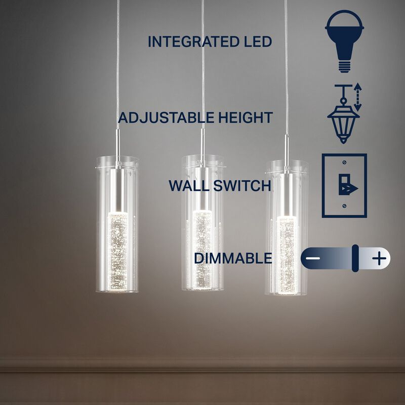 Mium 21.63" 3-Light Modern Style Iron/Crystal/Glass Integrated LED Linear Pendant