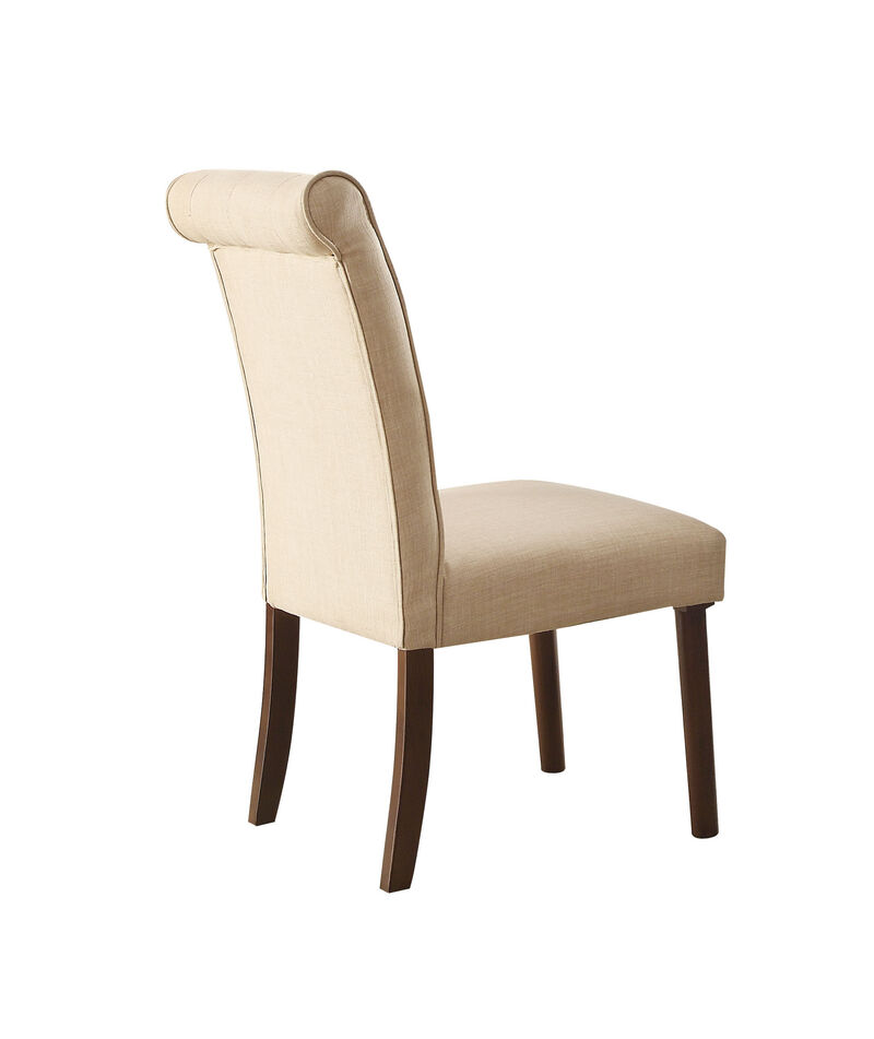 HomeRoots Set of Two Tufted Beige and Brown Upholstered Linen And Solid Wood Dining Side Chairs image number 3