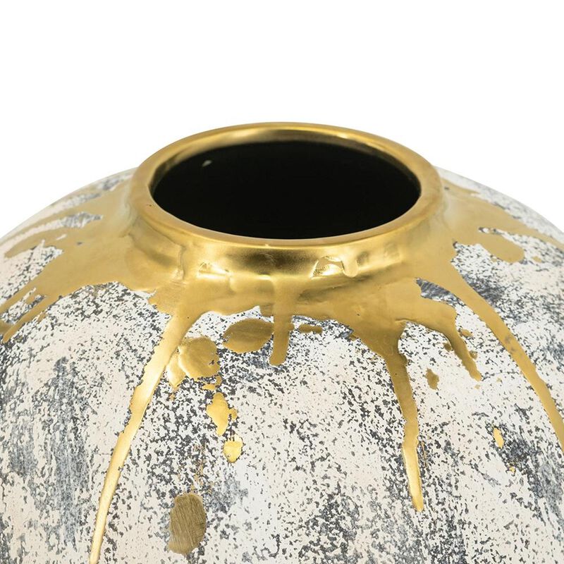 HomeRoots 12" Gray Ivory And Gold Modern Abstract Ceramic Table Vase image number 5