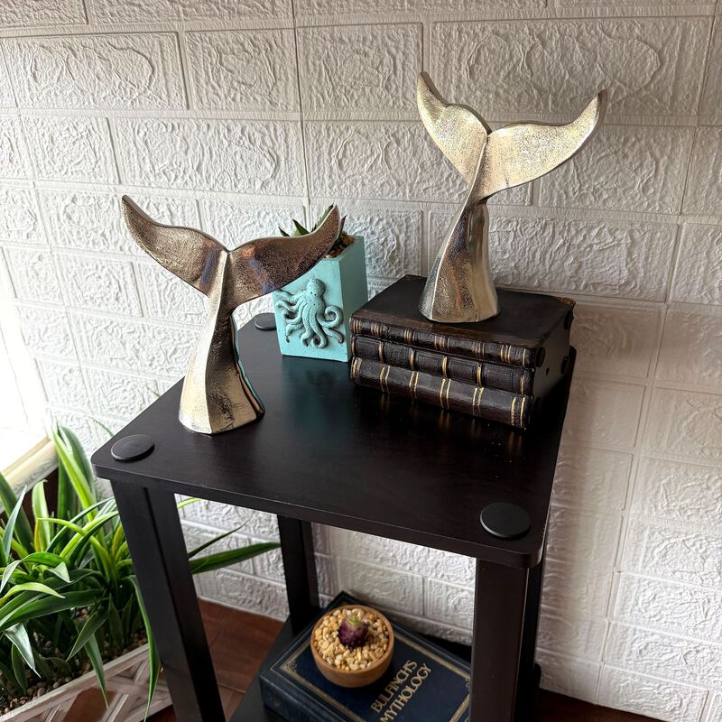 Decorative Whale Tail Bookends Set Of 2 Silver Cast Aluminum 7 In image number 6