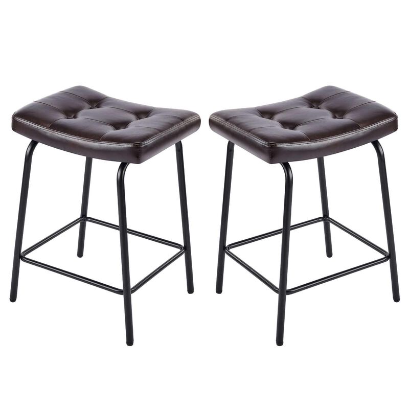 HomeRoots Set of Two Faux Leather and Metal Counter Height Bar Chairs image number 0