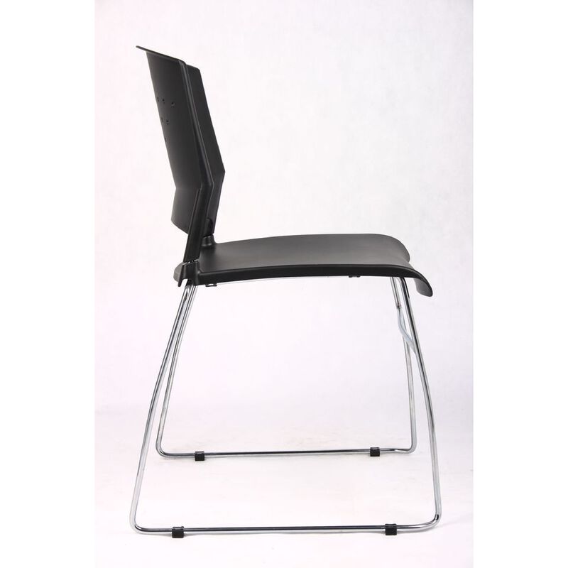 Anu Stack Chair Set of 4, Sculpted Black Polypropylene, Chrome Sled Base image number 3